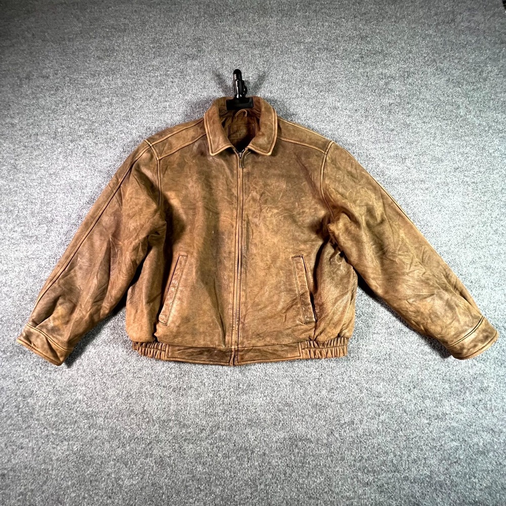 Vintage Croft & Barrow Bomber Jacket Mens Large Brown Leather Full Zip Gorpcore